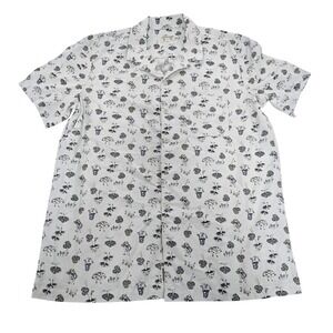 Life Is Good Button Up Shirt Large Mushroom Print White NWT‎